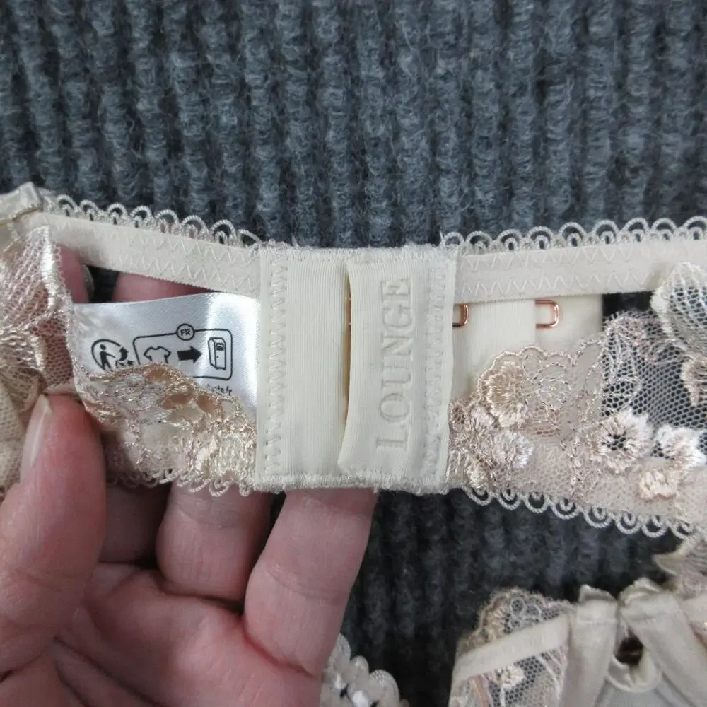 Lounge Bra Womens 38D Beige Longline Lace Sheer Underwired Closure NWT